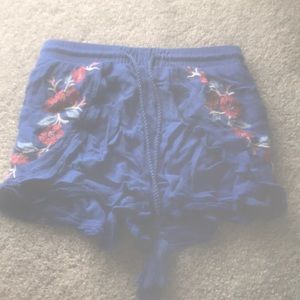 Bright blue patterned flowy shorts